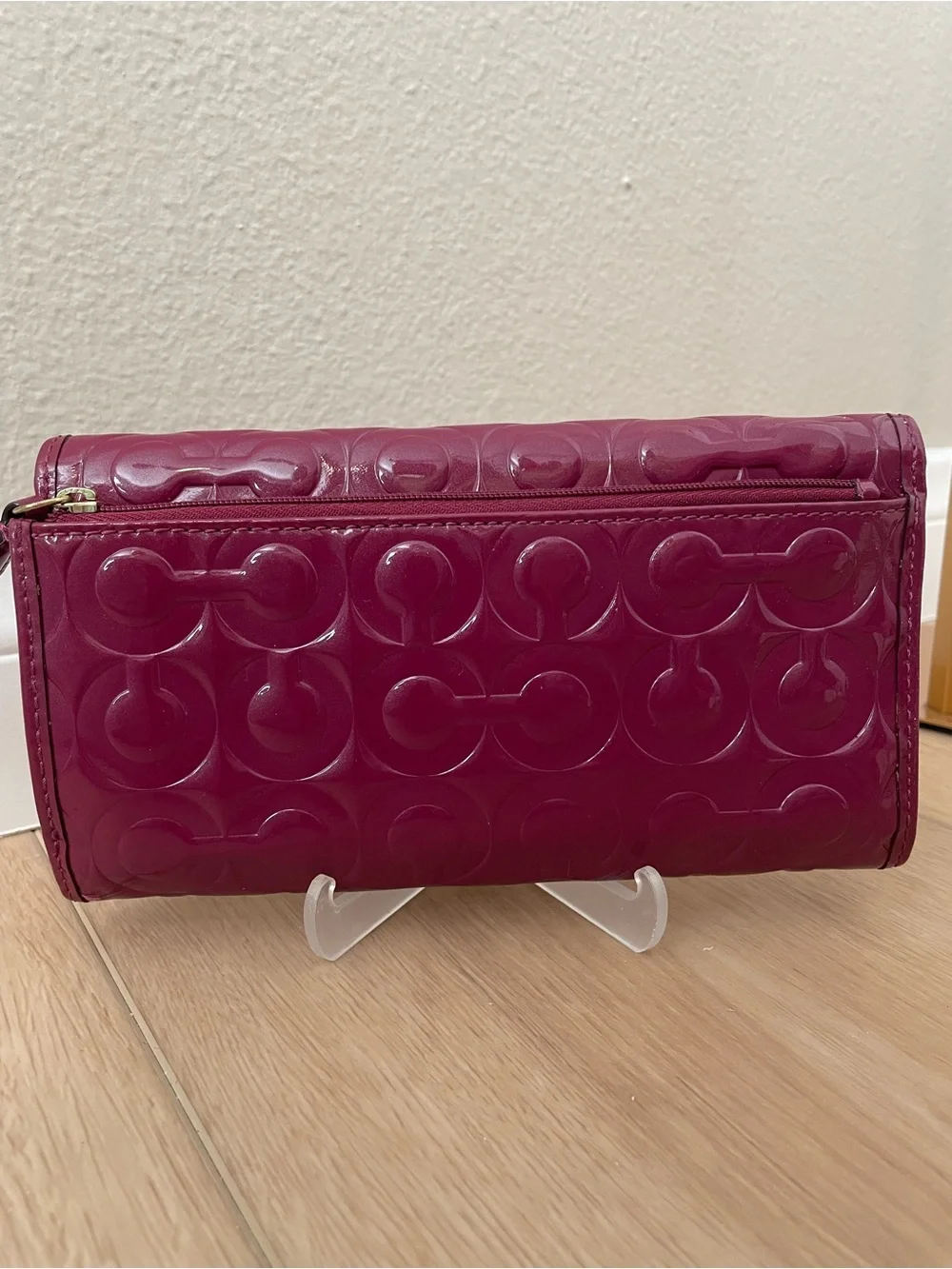 Coach Pink Ruby Signature C Embossed Patent Leather Slim Envelope Wallet